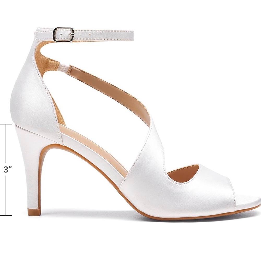 Dream Pairs White Satin Peep Toe Ankle Strap Heels - Size 5.5 - Picture 11 of 12